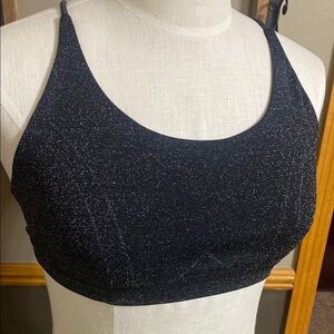 Fabletics low impact black & silver glitter sparkle seamless strappy bra size m